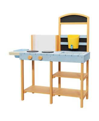 2 in 1 Wooden Mud Kitchen Water and Sand Table, Fir Wood Sensory Play Table with Removable Basin and Chalkboard for Kids Ages 3