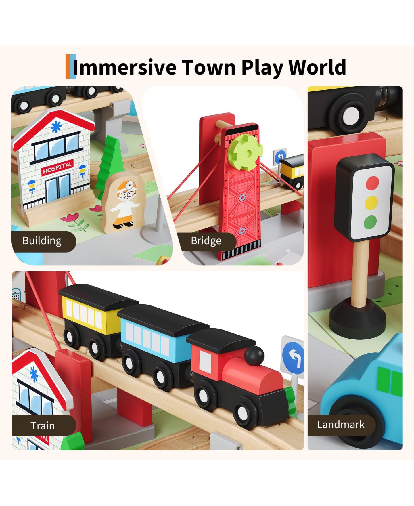 Детские игрушки homfan Multi-Level Tracks 92-Piece Wooden Train Activity Table with Storage — фото 4