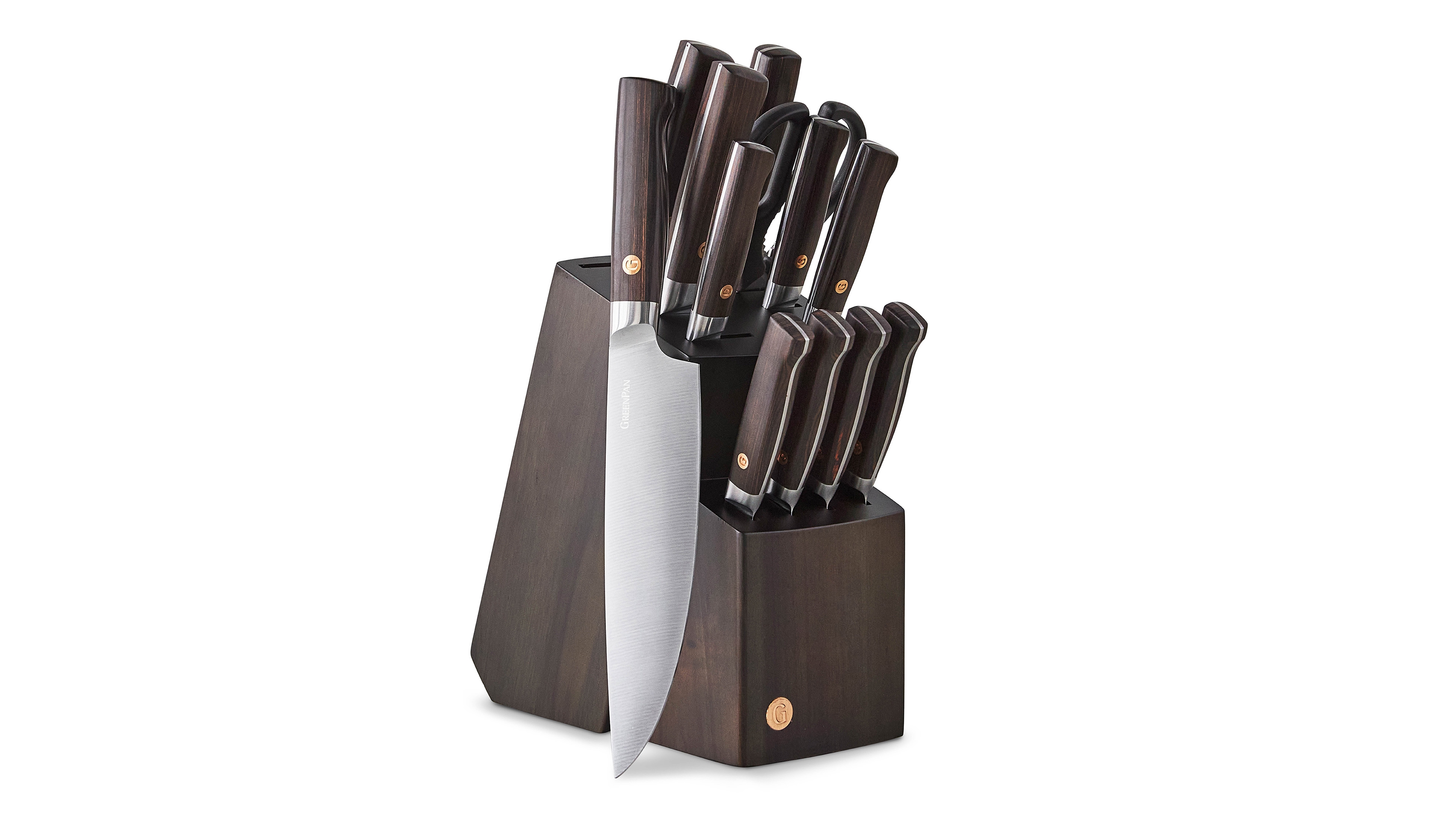 GreenPan Elite Cutlery Dark-Wood Handles 13-Piece Knife Block Set