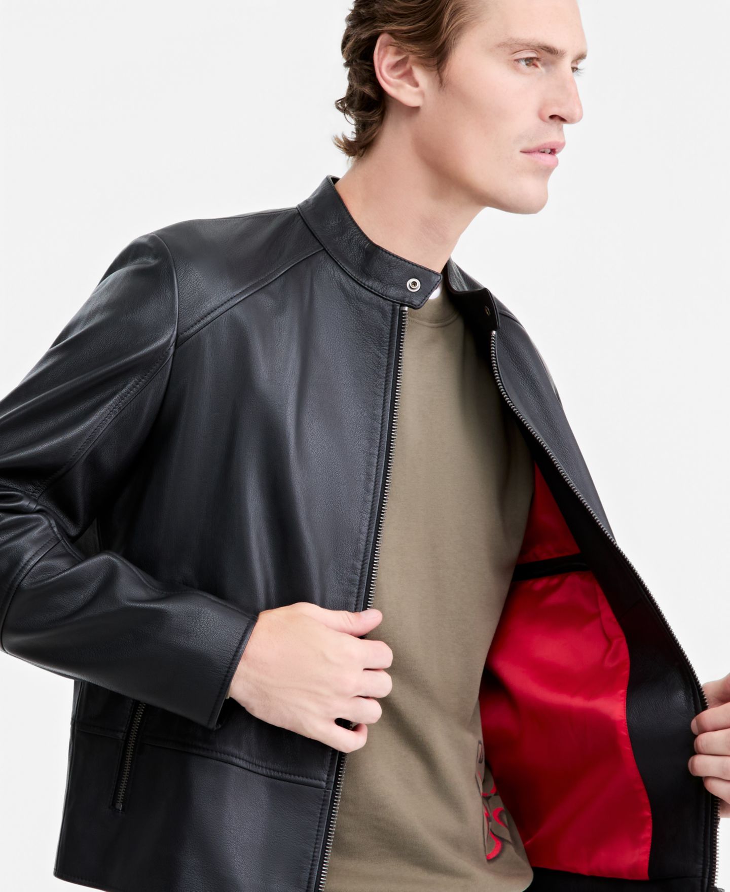 Мужская куртка Hugo Boss Slim-Fit Biker Leather, цвет: Чёрный — фото 4