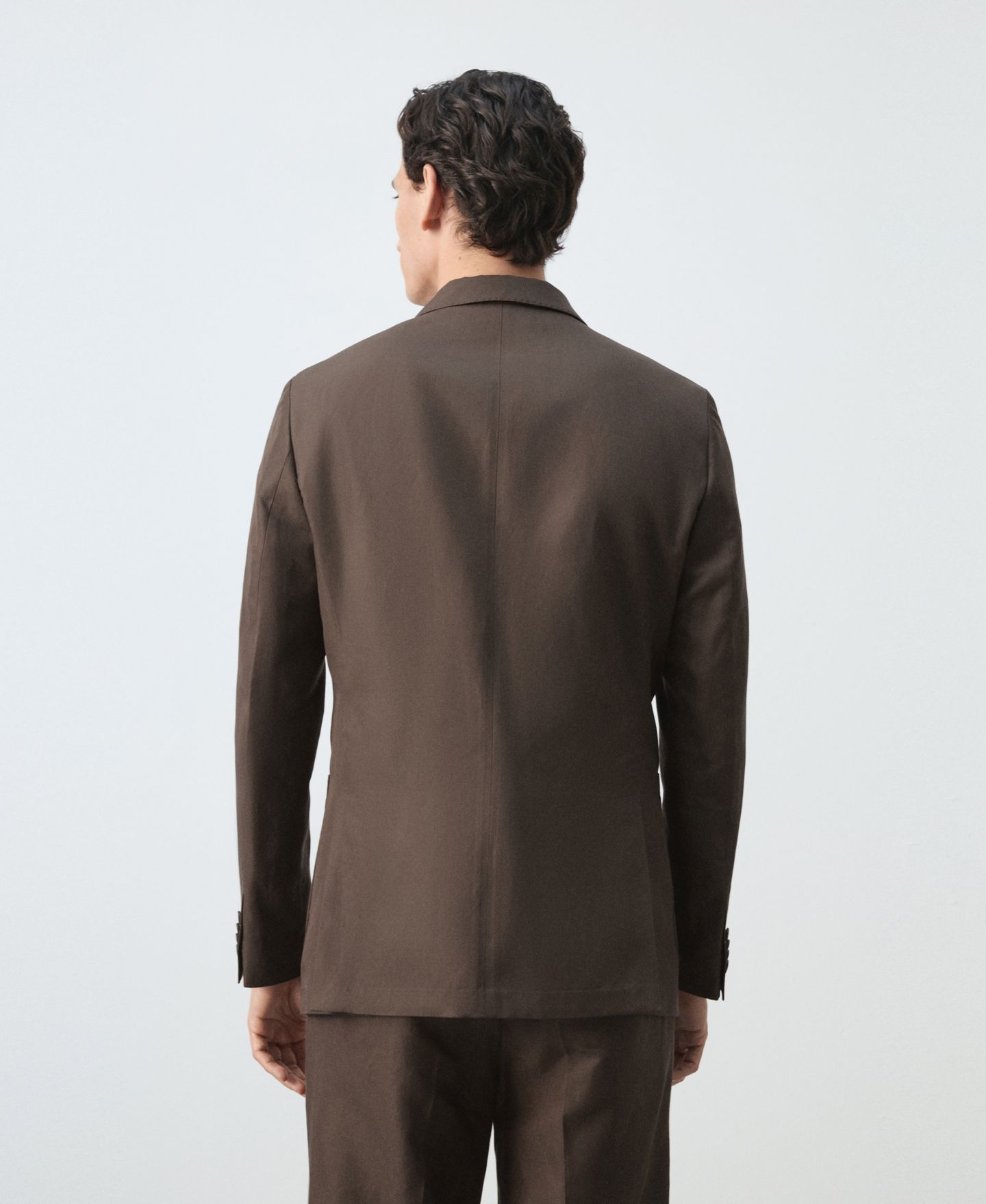 Мужской пиджак MANGO Slim-Fit Lyocell-Linen Suit, цвет: Коричневый — фото 7