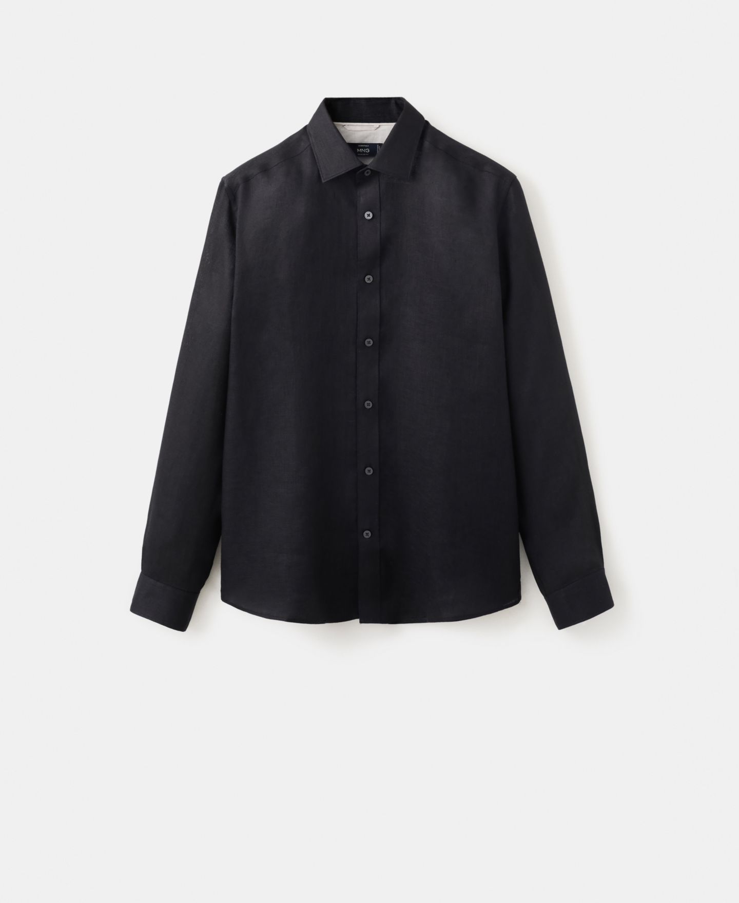 Мужская рубашка MANGO Regular-Fit Linen, цвет: Чёрный — фото 2
