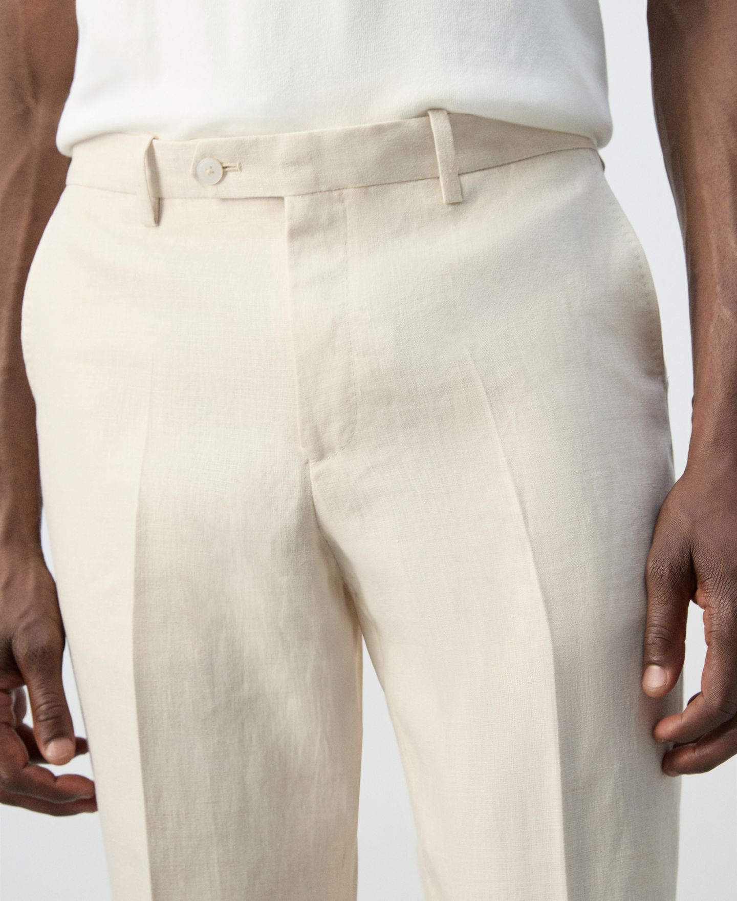 Мужские брюки MANGO Amalfi Linen Slim-Fit Suit, цвет: Экрю — фото 3