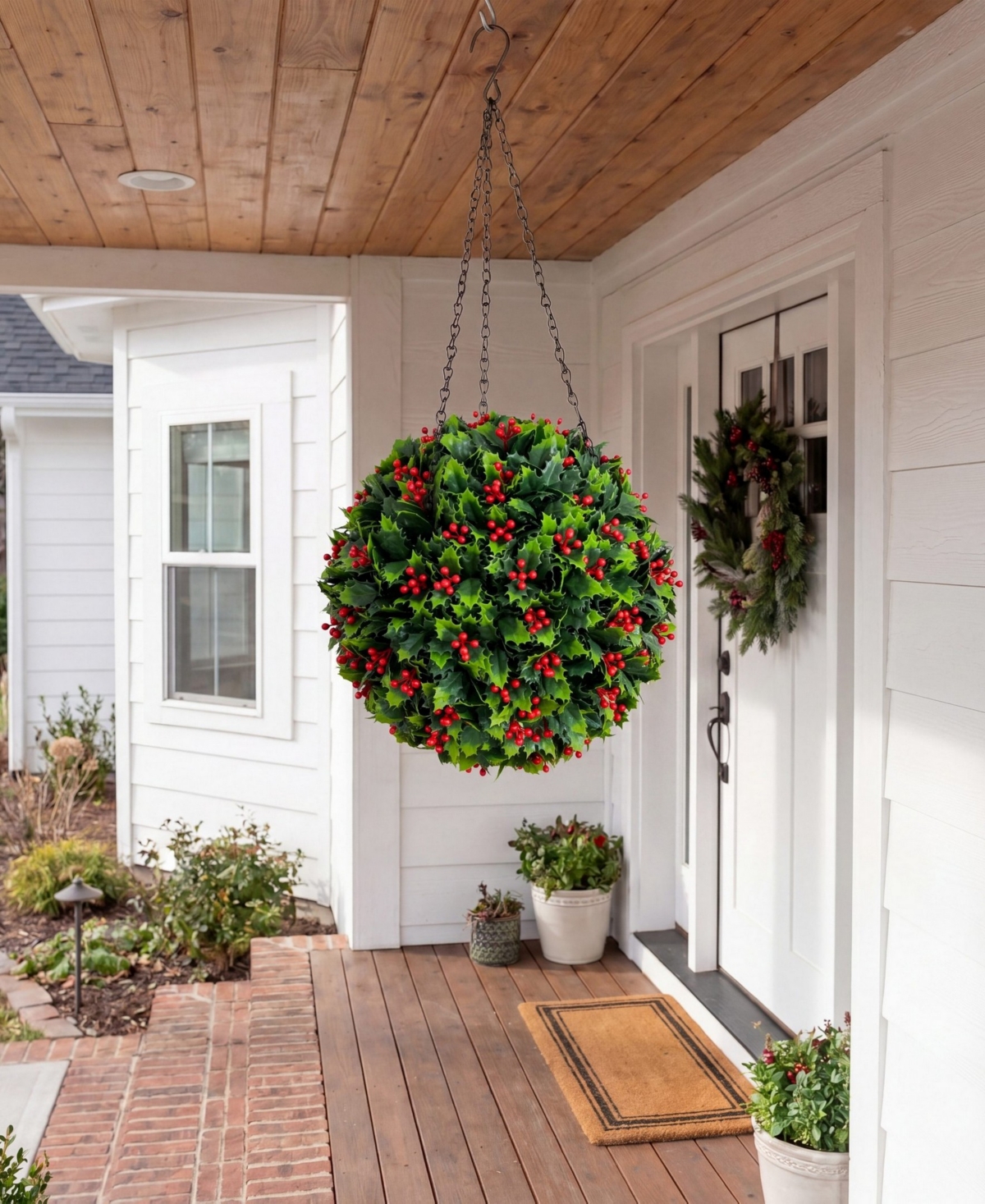 Nearly Natural 22" Ultraviolet Resistant Artificial Holly Berry Christmas Hanging Ball Indoor And Outdoor
