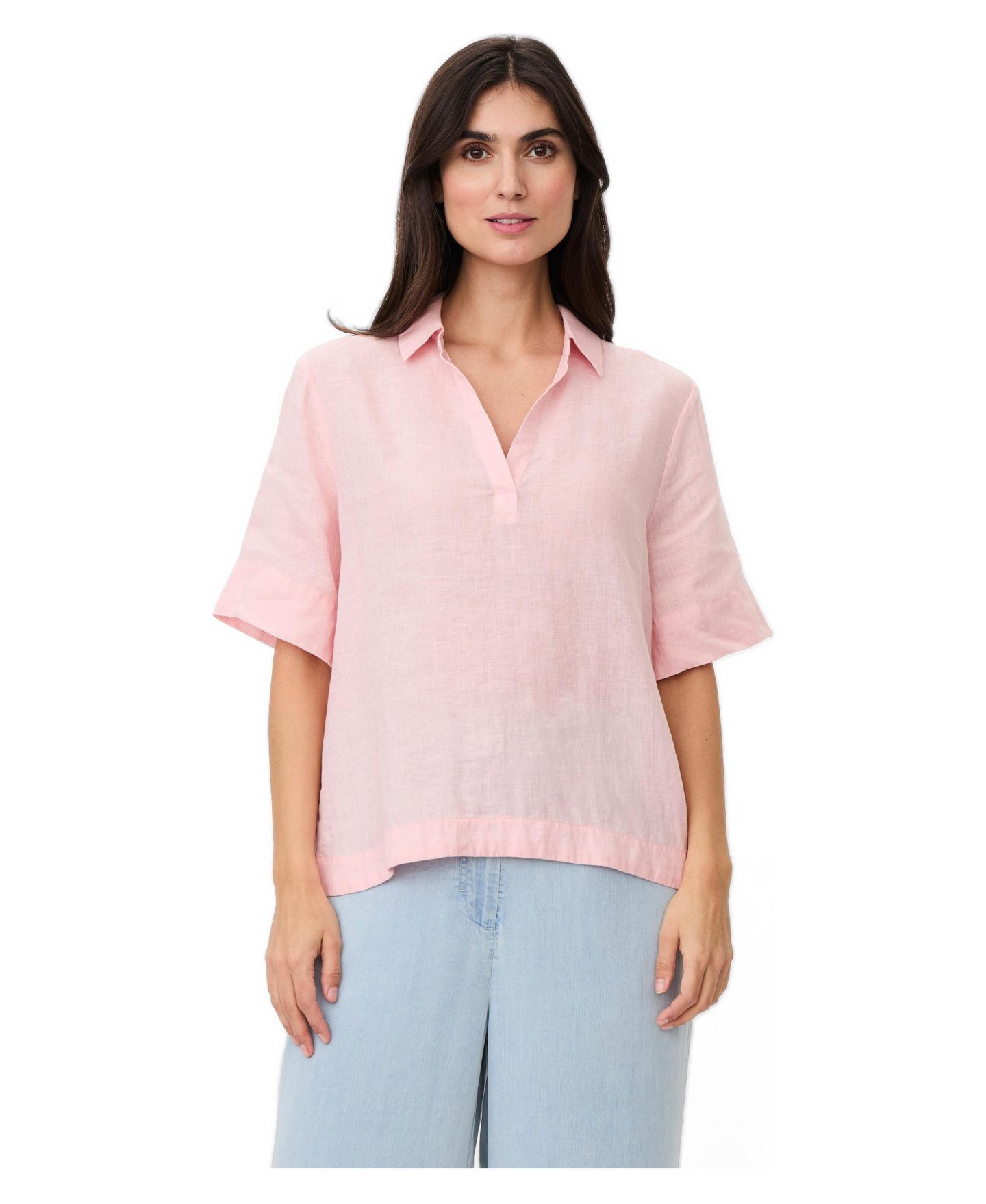 Женская рубашка Masai Copenhagen Mabrevia Relaxed Collared V-Neck Linen, цвет: Клубничный — фото 1