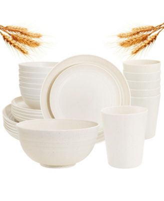 16 Piece Wheat Straw Dinnerware Set For 4 Unbreakable Microwave Safe For Kitchen Camping