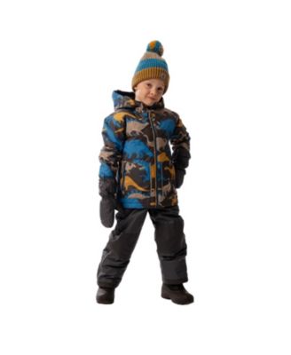 Toddler Boy Light Weight Two Piece Chill Snowsuit Grey and Blue Dinosaur Print