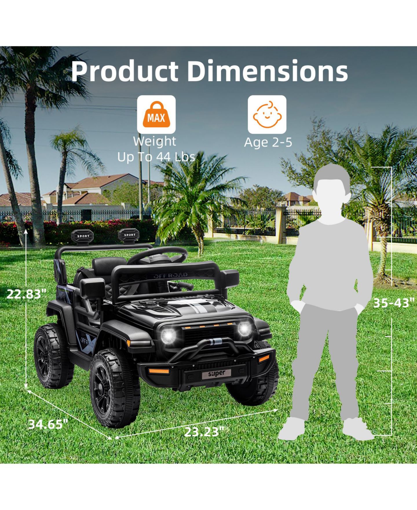 Детская игрушка homfan 12V Ride On Truck, Dual 25W Motors, Remote Control, Spring Suspension, LED Headlights, Music, Battery Powered Car Toy, цвет: Чёрный — фото 2