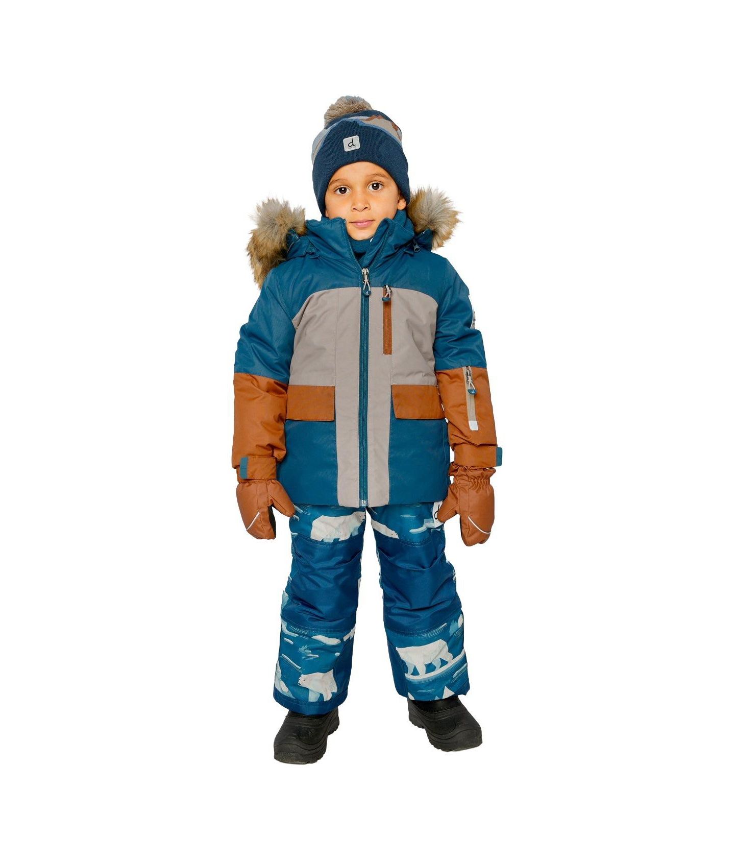 Брюки Deux par Deux Two Piece Play Snowsuit with Bear Print для мальчиков-малышей, цвет: Синий с принтом — фото 4