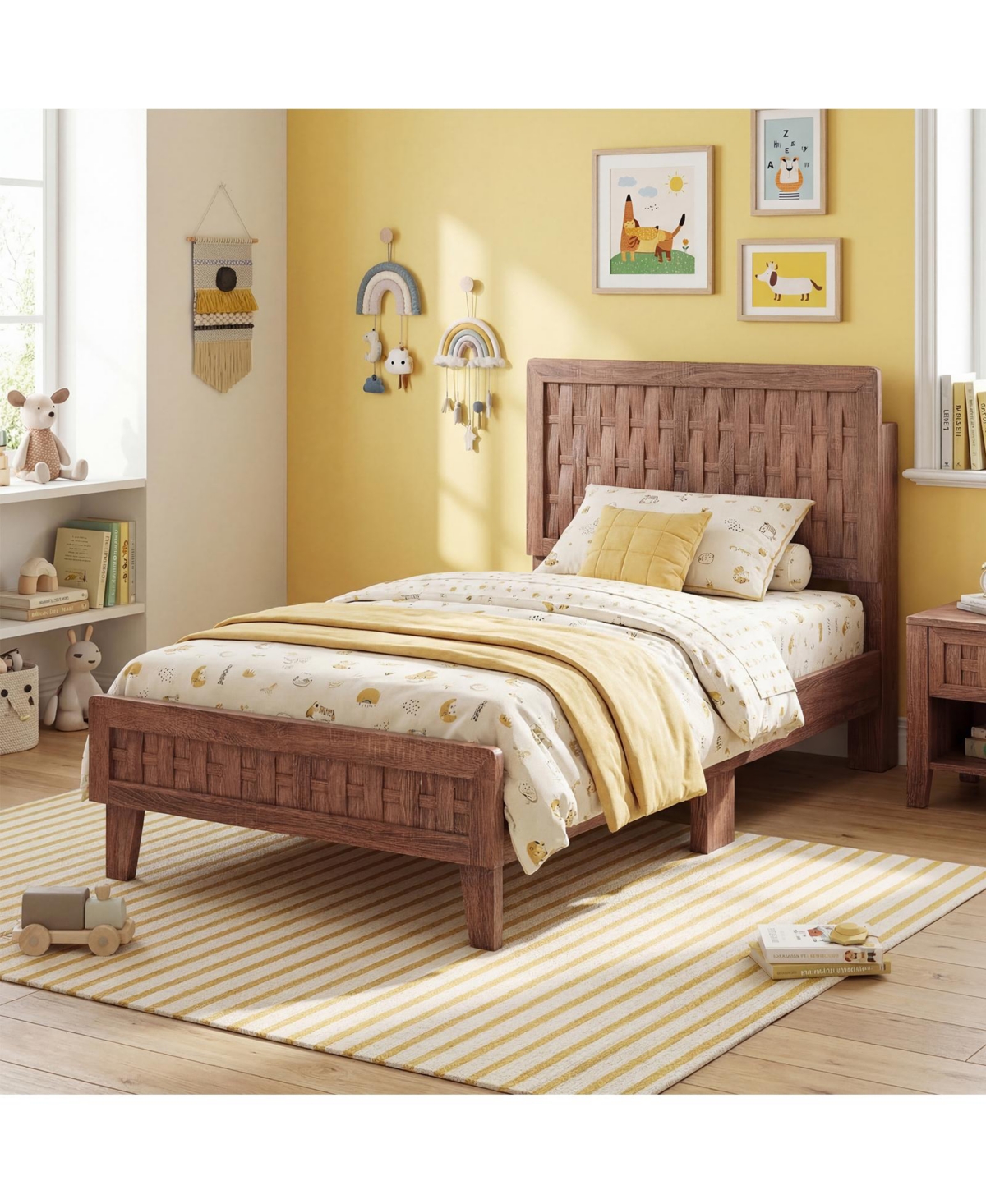 Costway Bed Frame with Woven Accent Headboard and Footboard