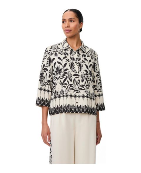 Женская рубашка Masai Copenhagen Maisolde Garden Floral Boxy-Fit 3/4-Sleeve, цвет: Чёрный