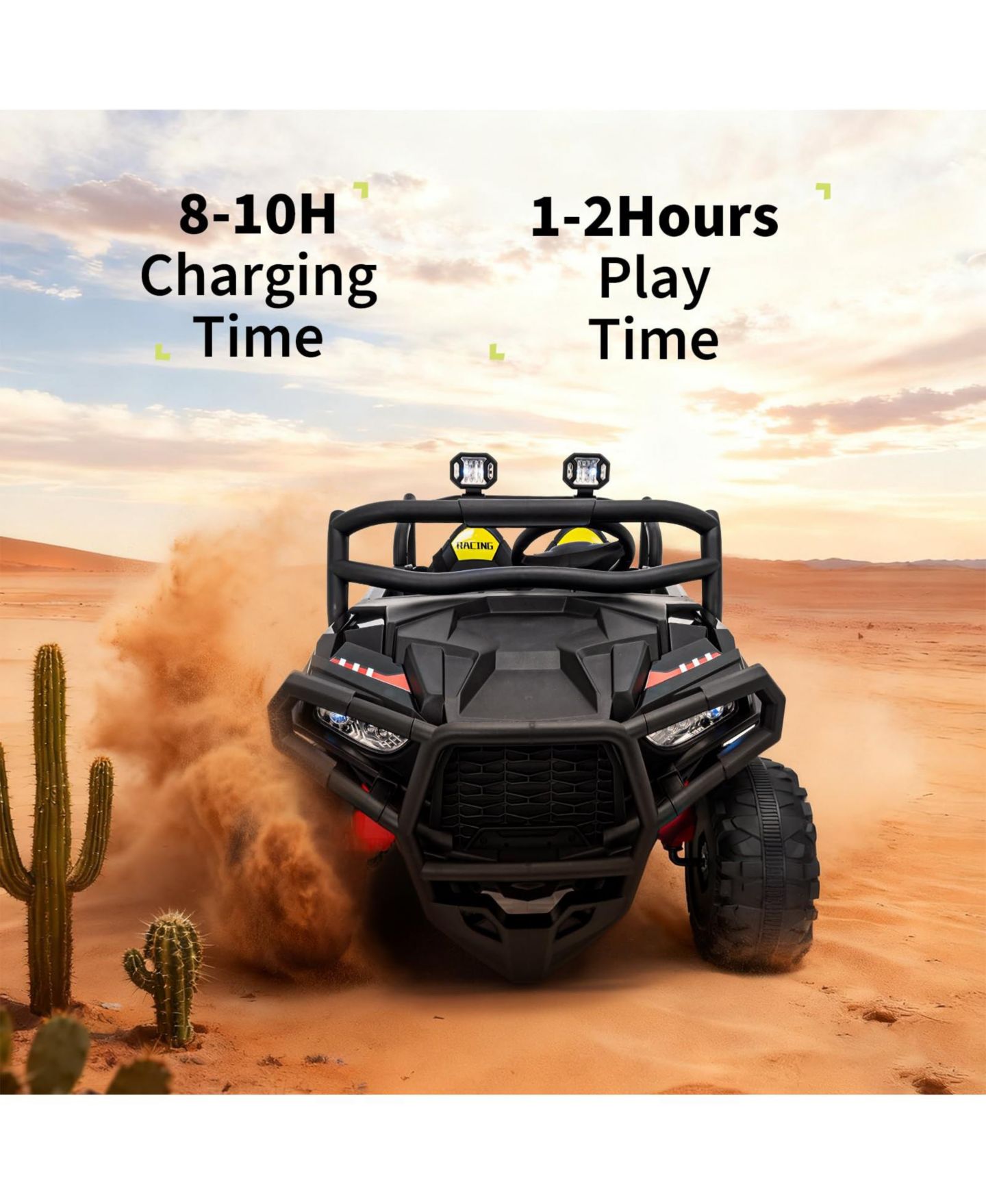 Детская игрушка homfan 2-Seater Electric UTV Ride-On Truck, Remote Control, 4-Wheel Suspension, Gradual Power-Up, 3 Speeds, LED Lights, Wireless, цвет: Чёрный — фото 4