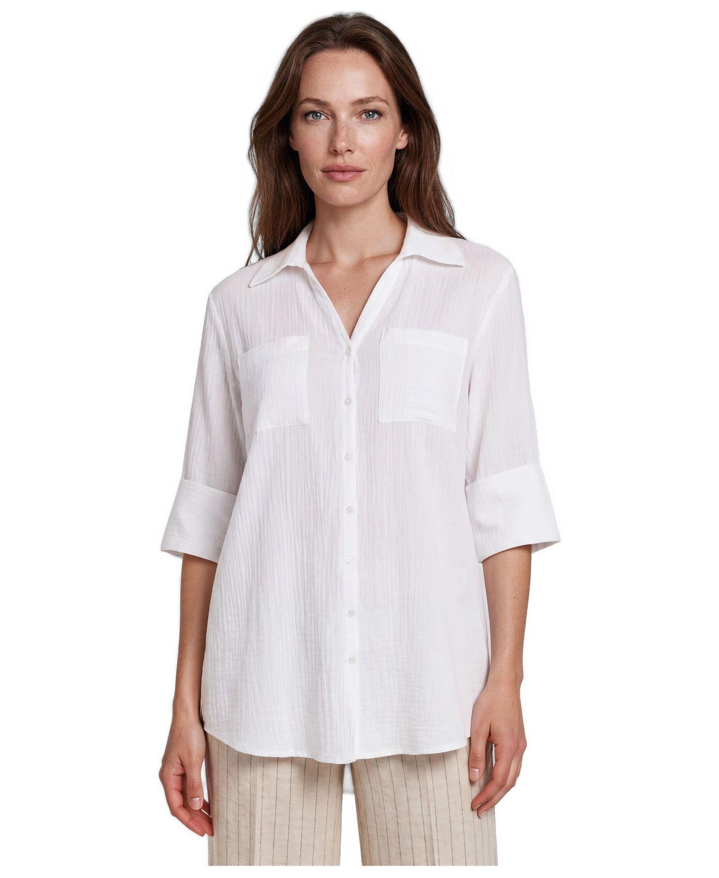 Женская рубашка Masai Copenhagen Mairara Seersucker Button-Front 3/4-Sleeve, цвет: Белый — фото 1