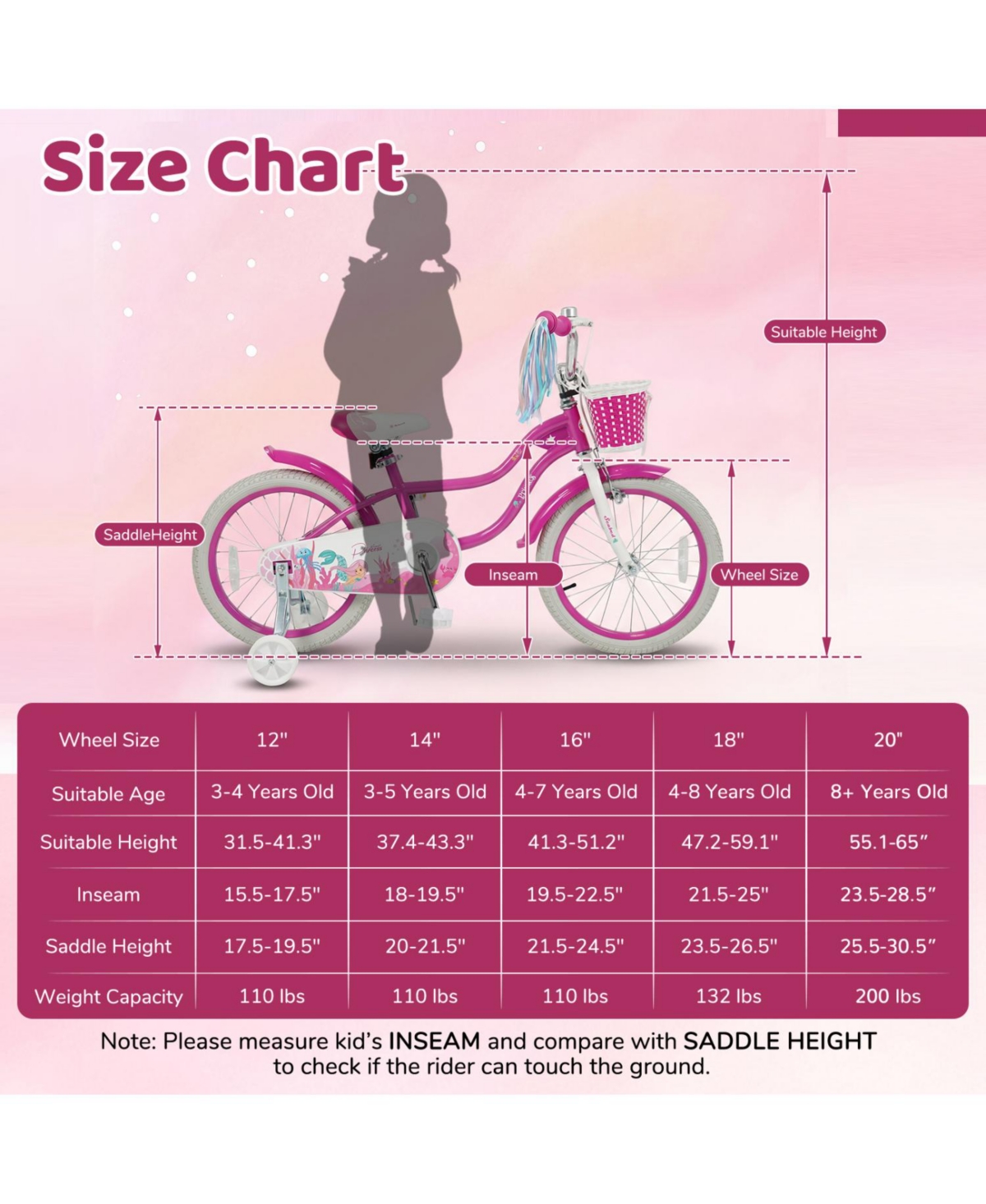 Slickblue Kids Bike with Basket and Streamers, Adjustable Riding Bicycle