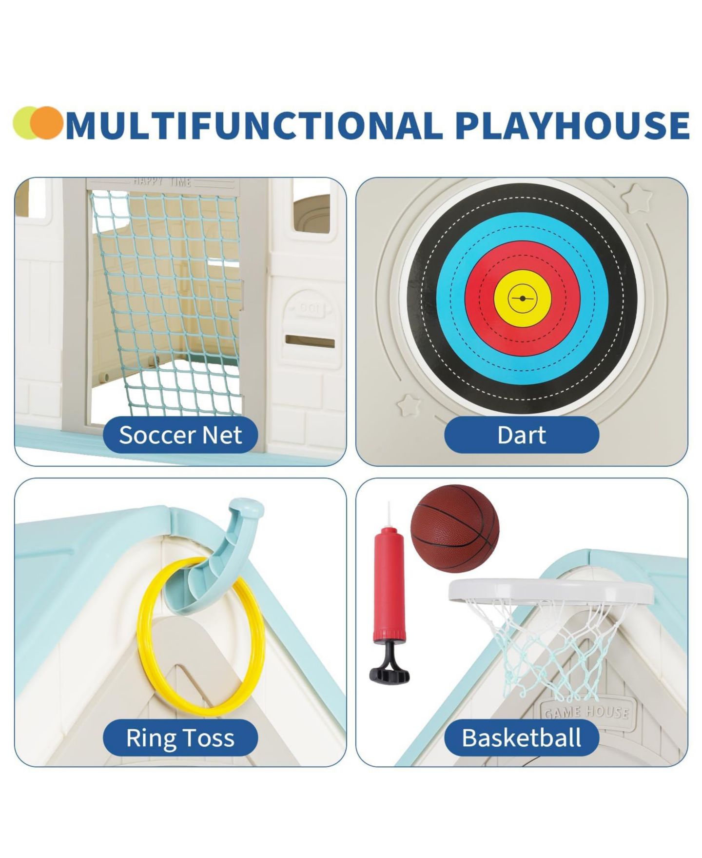 Детская игрушка homfan Kids Outdoor and Indoor Playhouse Cottage, Toddler Playground with Basketball Hoop for Ages plus, цвет: Белый — фото 9