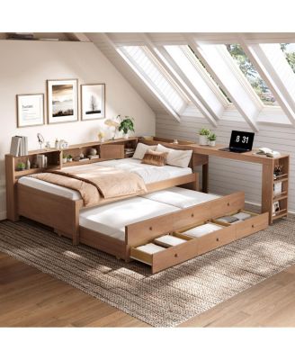  Daybed with Trundle, Storage, Shelves and Desk