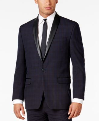 Sean John - Men's Classic-Fit Blue Plaid Tuxedo Jacket
