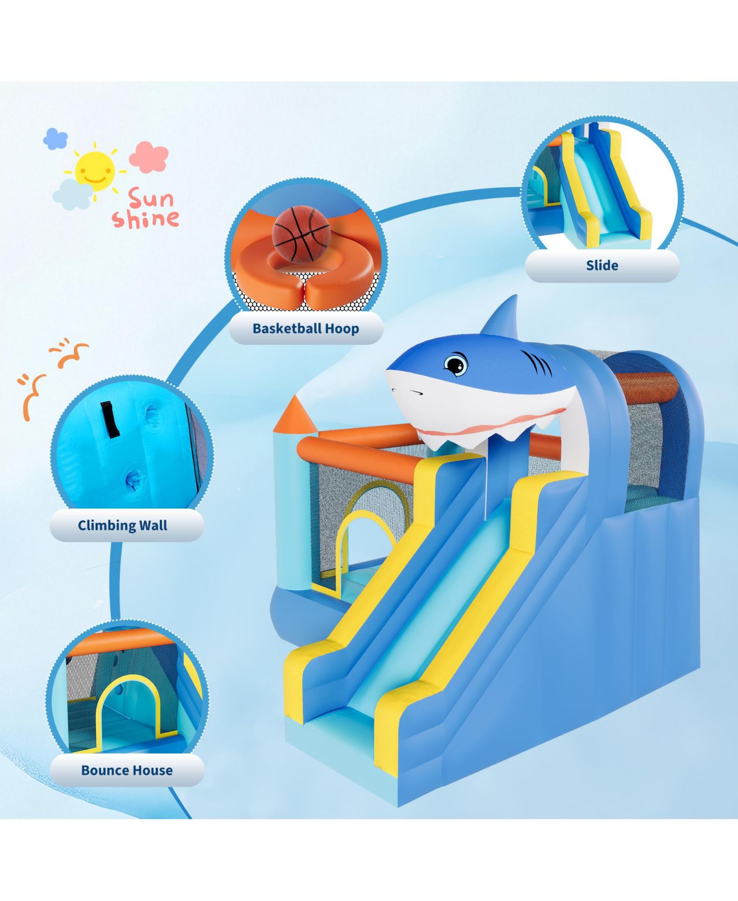 Детская игрушка homfan Inflatable Bounce House 109"L x 102"W x 98"H, Oxford Cloth with Slide & Air Blower, Accommodates 3 Children, Ages 3+ — фото 5
