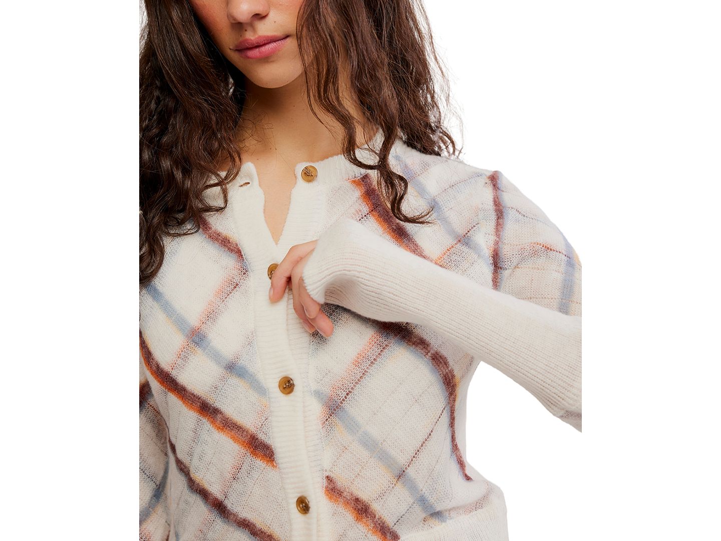 Женский кардиган Free People Highland Mist Plaid Crop Cardigan, цвет: Туманный комбинированный — фото 4