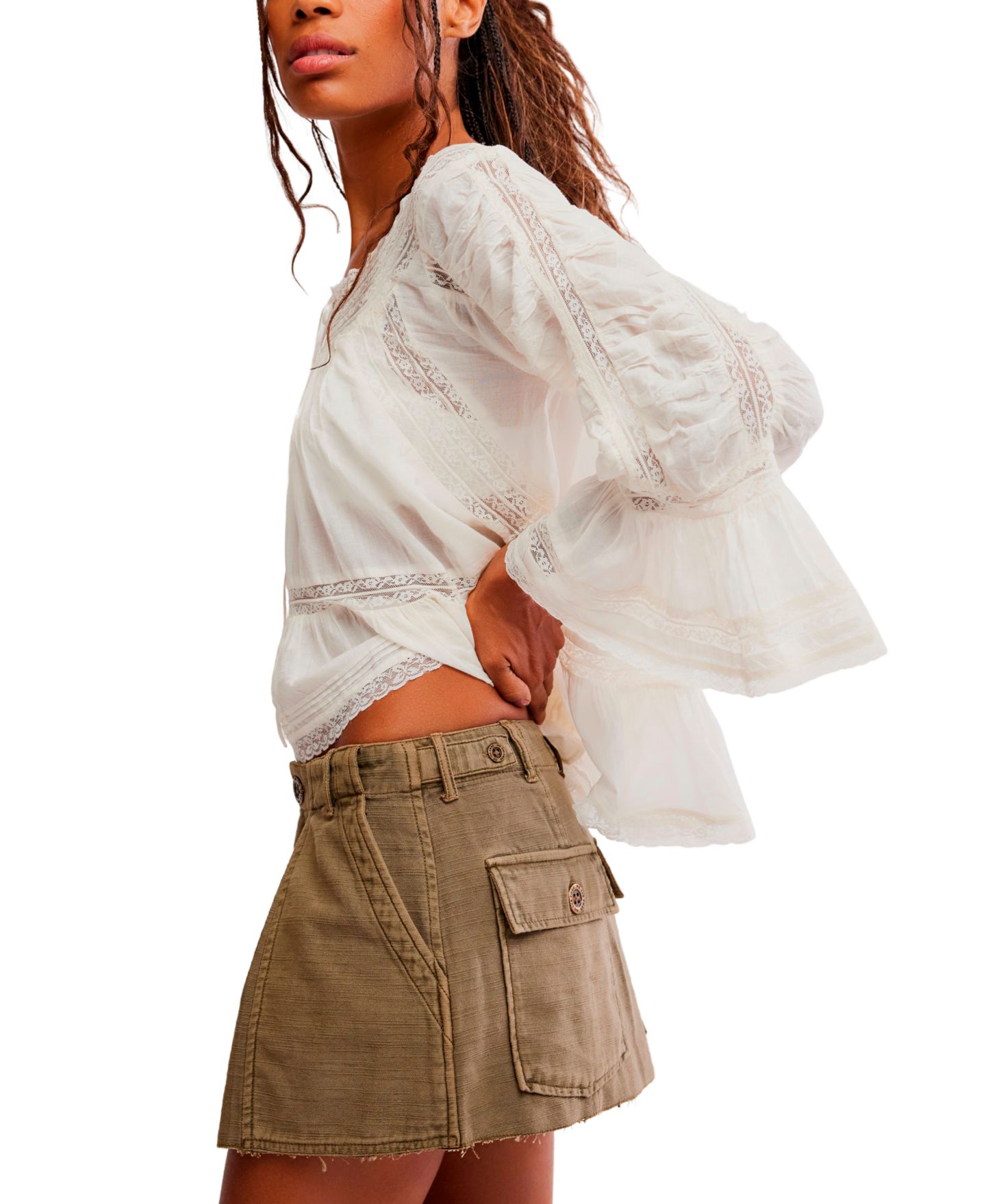 Женская юбка Free People Riverfront Surplus Cargo Mini, цвет: Beech Leaves — фото 3