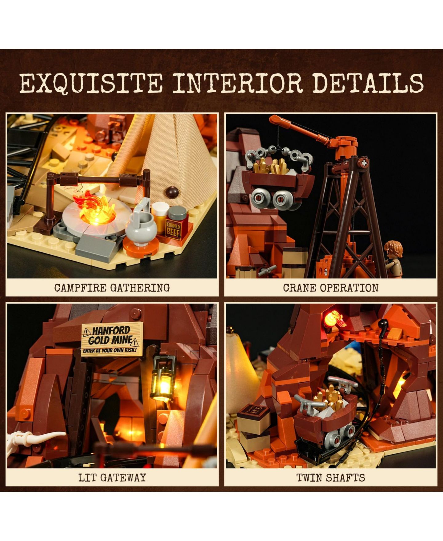 Детский конструктор Lumibricks Western Old West Gold Mine 658-Piece Lighting Building Set, Ages 16+ — фото 6