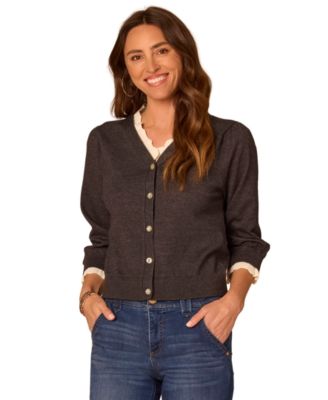 Women's V-Neck Scallop-Edge Cardigan