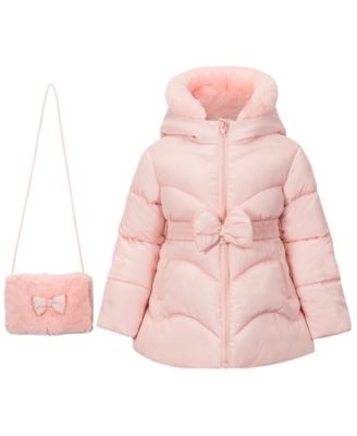 Toddler Girls' 2T-5T Long-Sleeve Belted Coat with Handbag