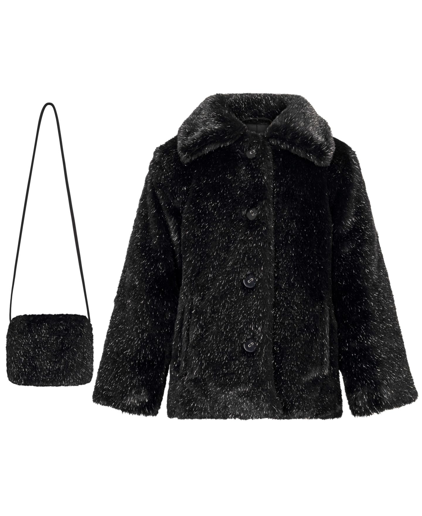 Куртки S Rothschild & CO Cozy Novelty Fur A-Line Jacket with Matching Handbag, Gift With Purchase, 2-Piece Set для девочек-малышей, цвет: Чёрный / Серебряный — фото 1