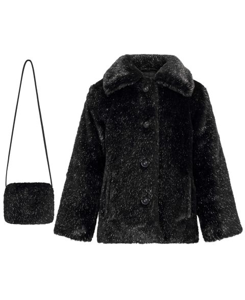 Куртки S Rothschild & CO Cozy Novelty Fur A-Line Jacket with Matching Handbag, Gift With Purchase, 2-Piece Set для девочек-малышей, цвет: Чёрный / Серебряный