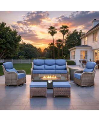 Patio Furniture Set, Outdoor Furniture Sets with Fire Pit Table and Ottoman, All Weather Patio Conversation Set for Porch, Yard