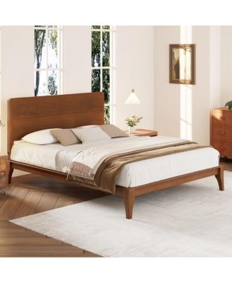  Mid-Century Modern 12'' Bamboo Queen Platform Bed with Wood Slat Support