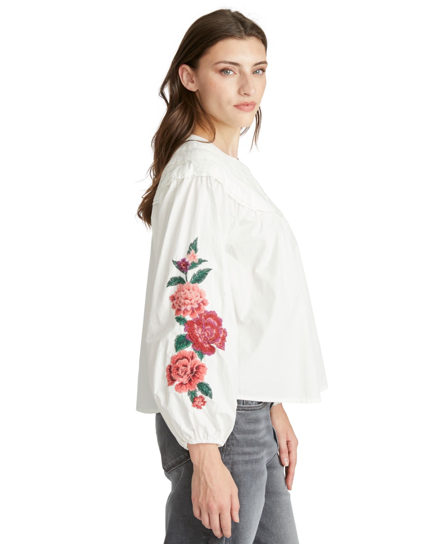 Женская блузка Driftwood Rustic Roses Long-Sleeve Floral-Embroidered, цвет: Белый — фото 3