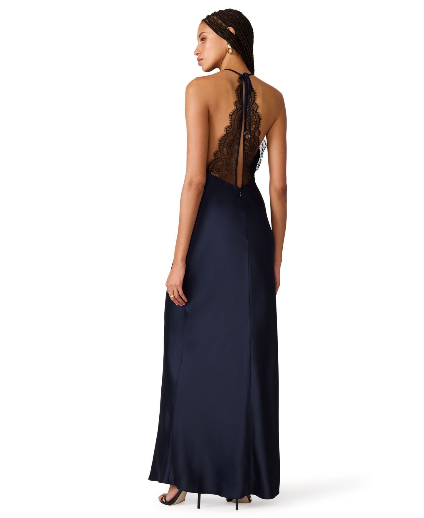 Женское платье Steve Madden Lace Satin V-Neck, цвет: Тёмно-синий — фото 5