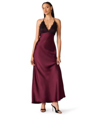 Women's Lace Satin V-Neck Dress