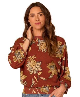 Petite Floral-Print Dolman-Sleeve Sweater