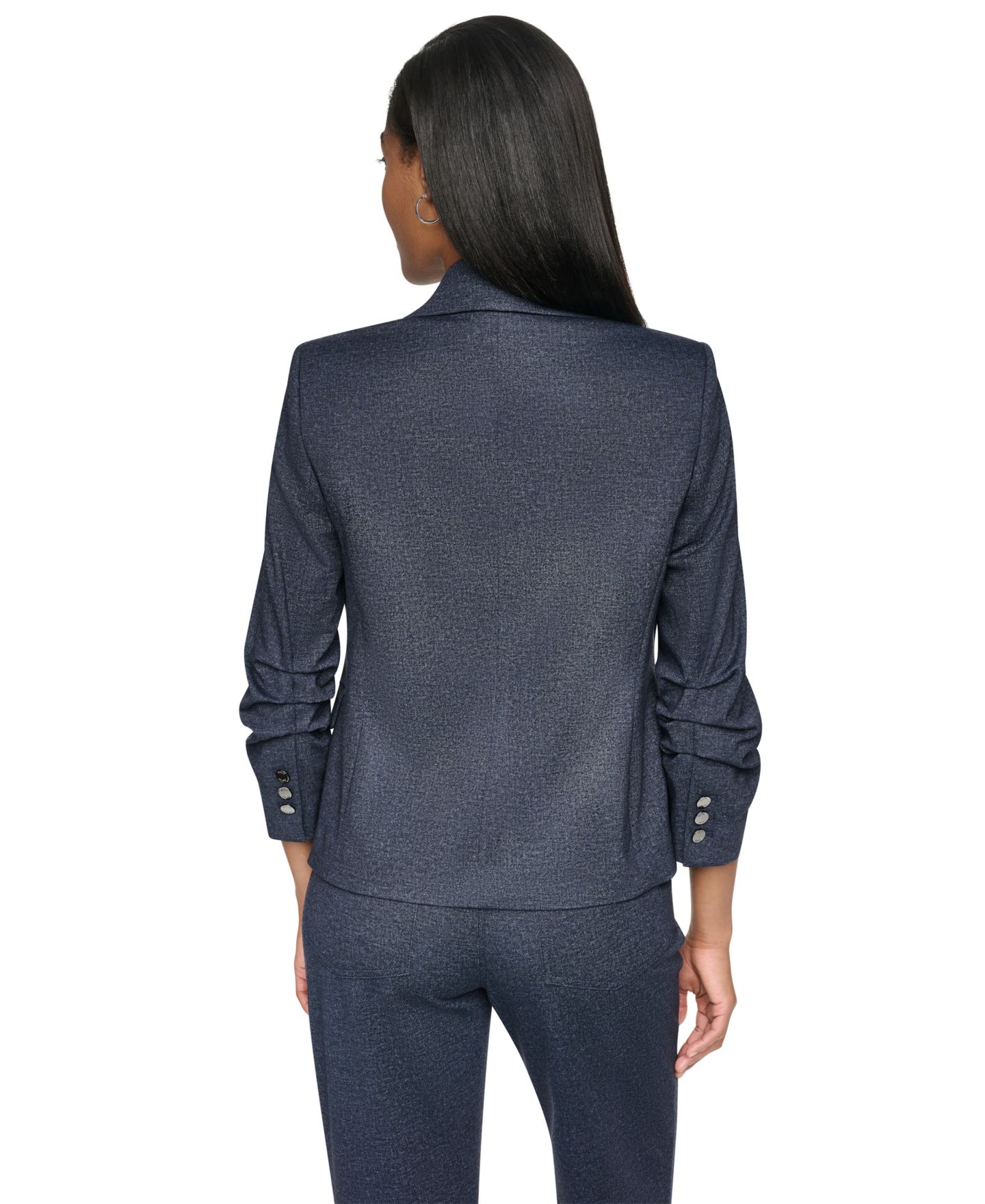 Женский пиджак DKNY Faux Denim Short Ruched-Sleeve Blazer, цвет: Джинсовый — фото 7