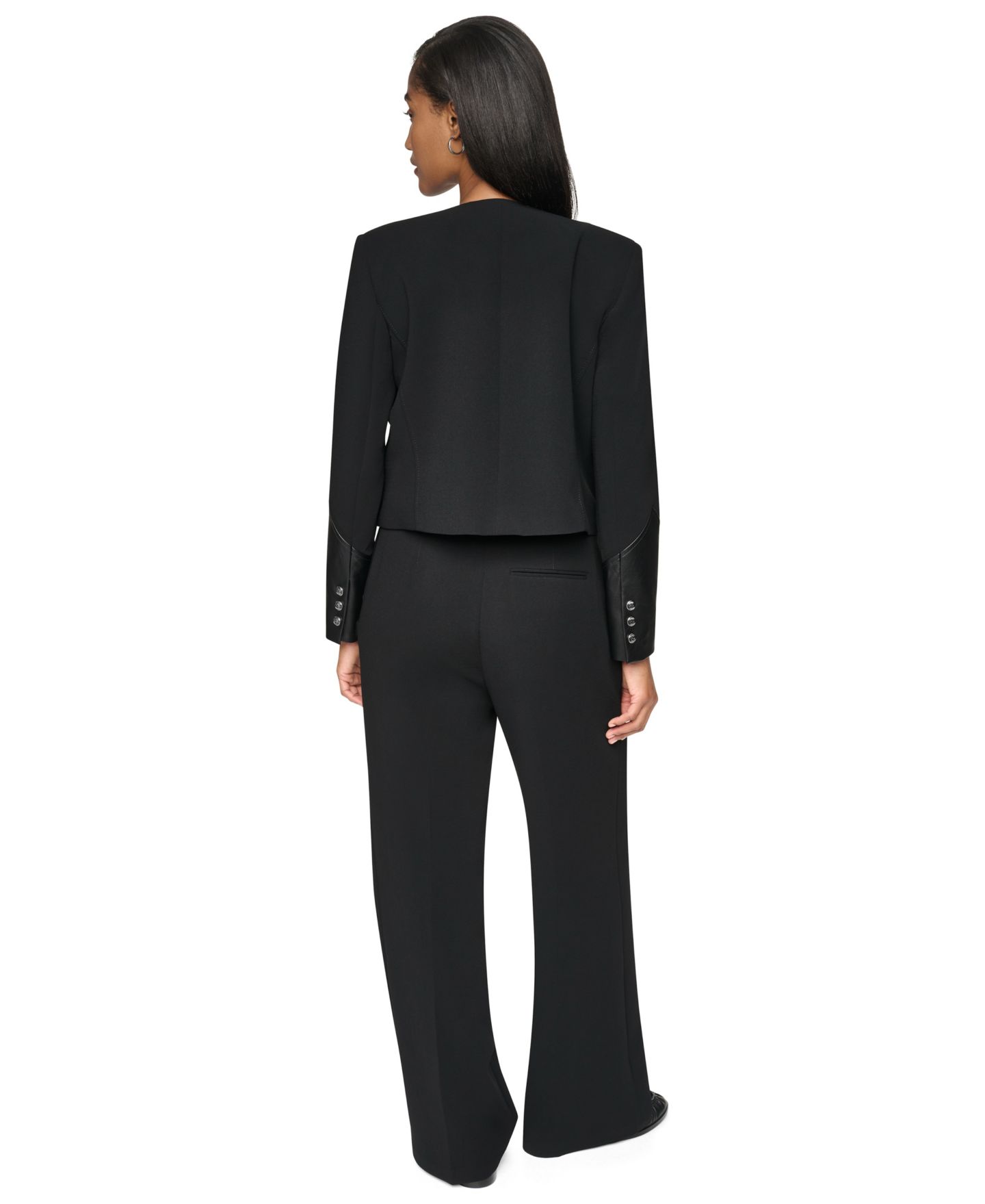 Женская куртка DKNY Cropped Collarless Long-Sleeve Jacket, цвет: Чёрный — фото 9