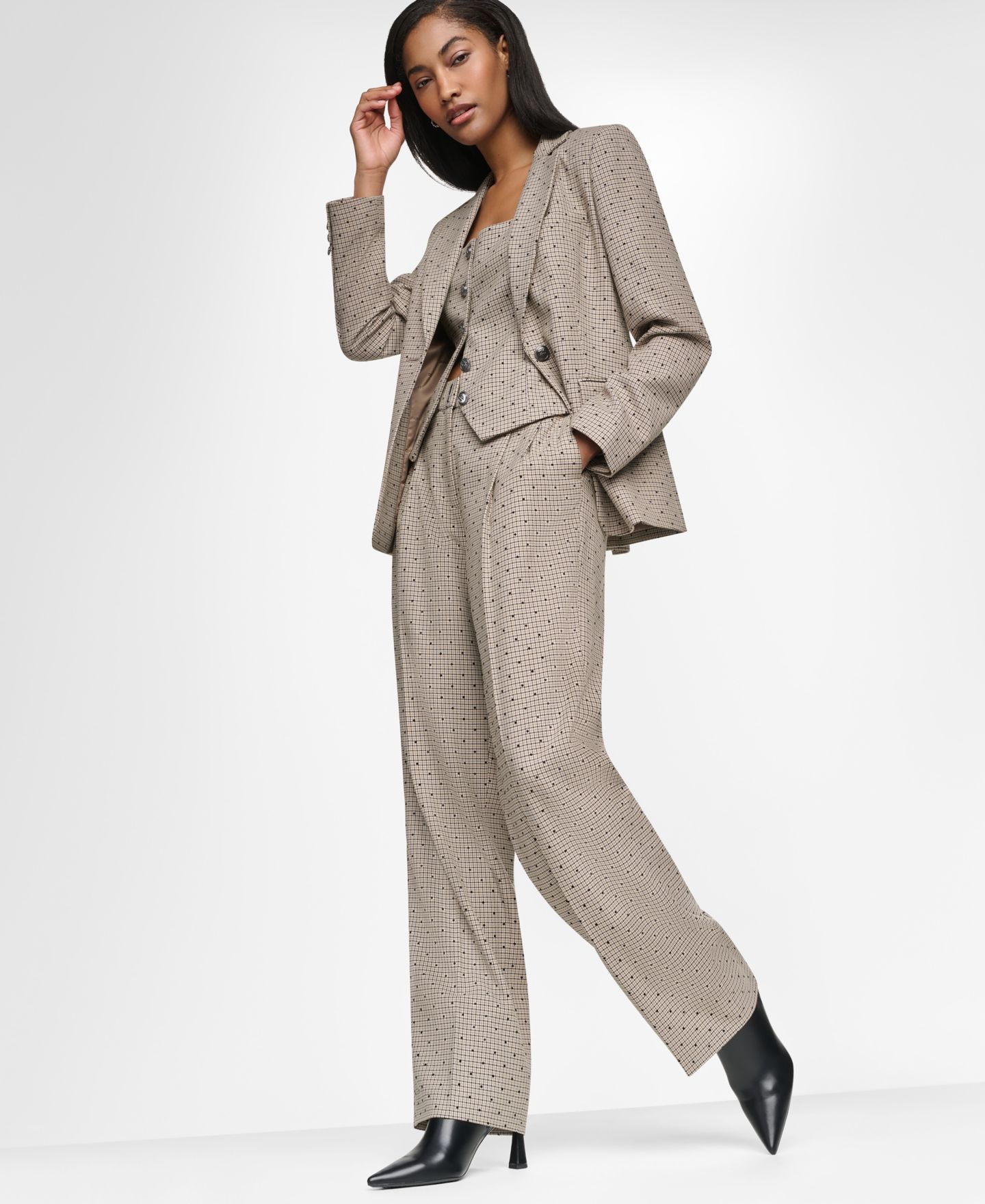 Женский пиджак DKNY Embellished Houndstooth Blazer, Regular & Petite, цвет: Чёрный разноцветный — фото 8