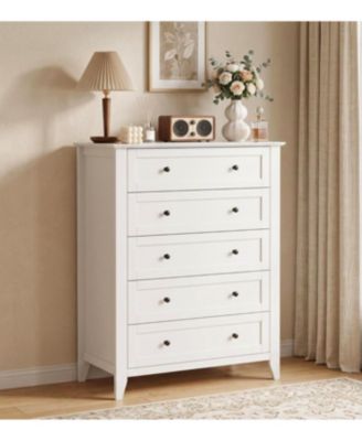 5 Drawer Dresser, Modern White Tall Chest of Drawers for Bedroom, Storage Cabinet Organizer for Living Room, Home Office, Entryway