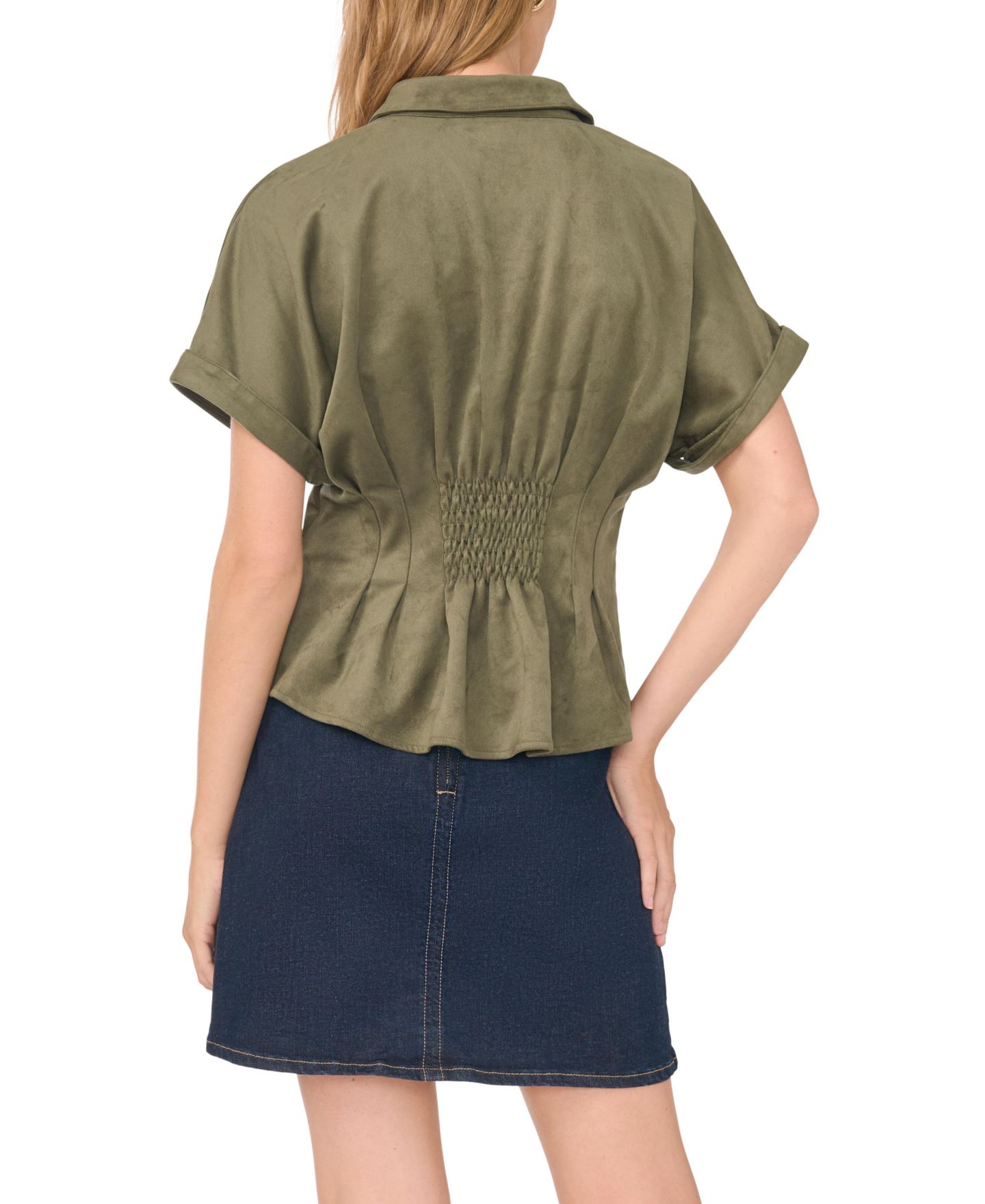 Женская блузка Vince Camuto Collared Short-Dolman-Sleeve Pleated-Waist Blouse, цвет: Изумрудный — фото 5