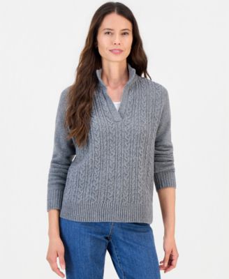 Women's Cable Split Mockneck Long-Sleeve Sweater