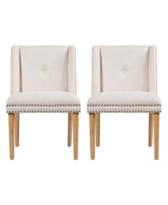 2-Piece Wingback Dining Chairs, Fabric with Rivets and Rubberwood Legs, Vintage Upholstered