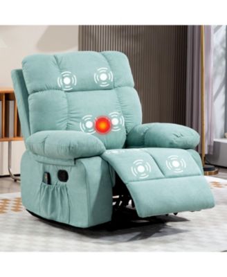 Manual Recliner Chair with Heat and Massage, Upholstered Lounge Sofa Chair with Retractable Footrest, Side Storage Pockets