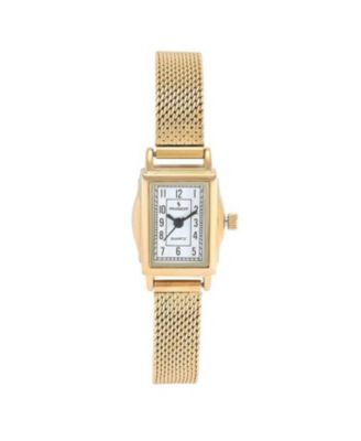 Women's Vintage 14K Gold-Plated Rectangular Small Face Watch with Gold Mesh Bracelet