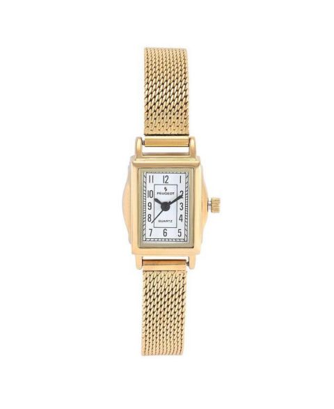 Женские часы Peugeot Vintage 14K Gold-Plated Rectangular Small Face Watch with Gold Mesh Bracelet, цвет: Золотой