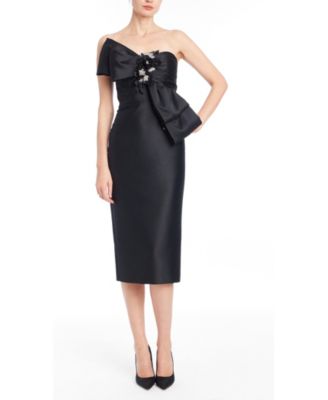 Women's One-Shoulder Beaded Floral-Applique Bow Midi Dress