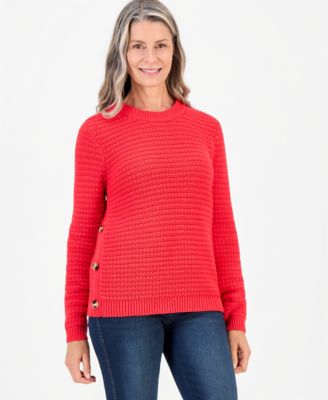 Women's Crewneck Ribbed-Knit Side-Button Sweater