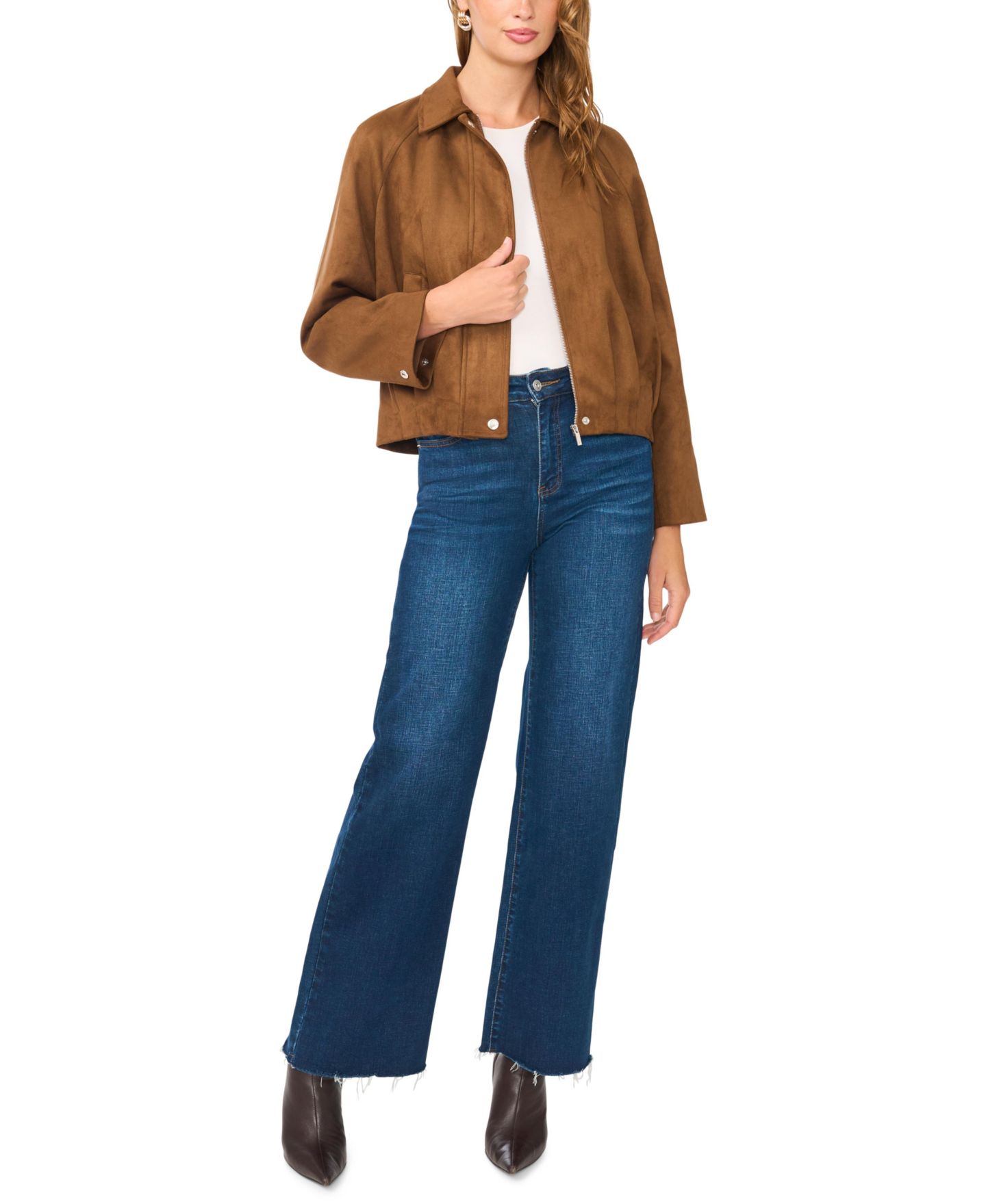 Женская куртка Vince Camuto Raglan-Sleeve Faux-Suede Bomber, цвет: Toasted — фото 2
