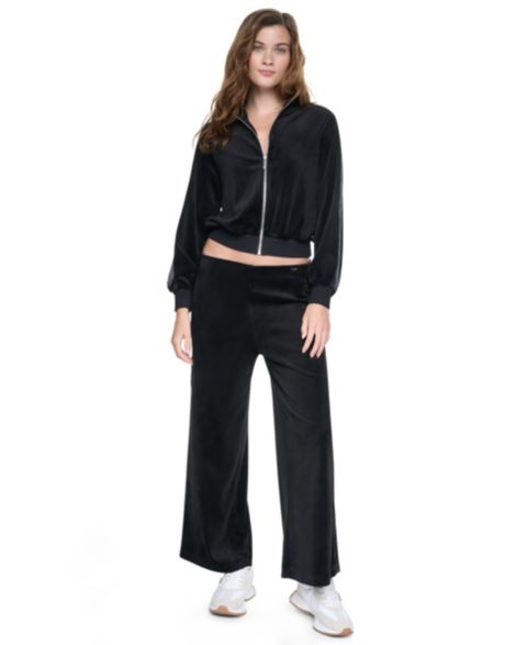 Женские брюки DKNY Jeans Petite Velour and Satin Trim Pull-On Wide-Leg, цвет: Чёрный