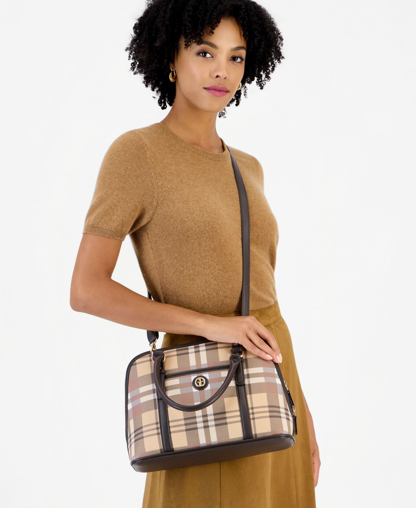 Женская сумка Giani Bernini Plaid Detailed Dome Satchel, цвет: Клетчатый, вариант 1 — фото 5